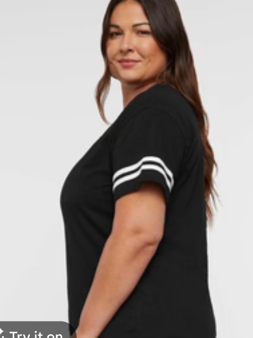 torrid Black Short Sleeve Tee with White Sleeve Stripes